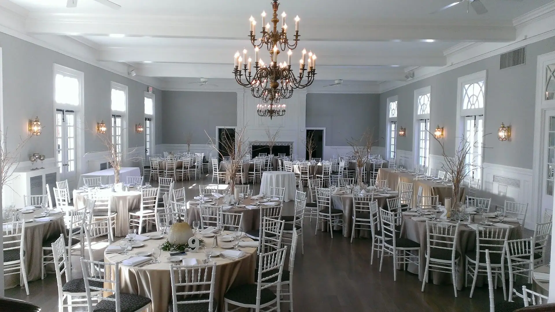 Tables set for a wedding reception at Manakiki Golf Course